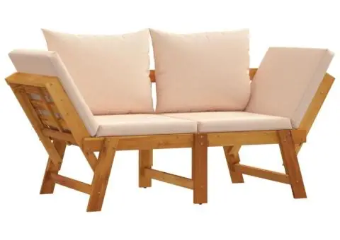 Bancă de grădină cu perne 2 în 1, lemn masiv de acacia - 3/5