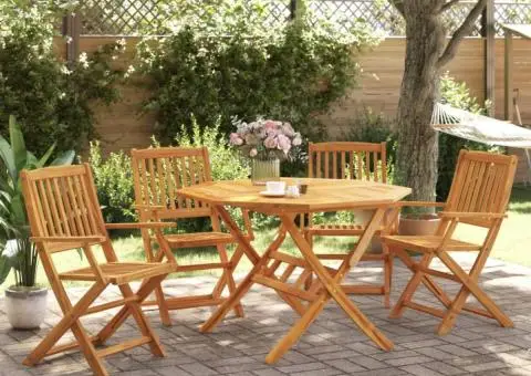 Set mobilier de grădină pliabil, 5 piese, lemn masiv de acacia - 1/5