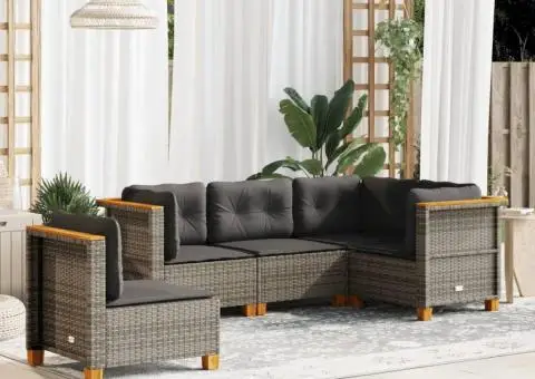 Set canapea de grădină cu perne, 5 piese, gri, poliratan - 1/5