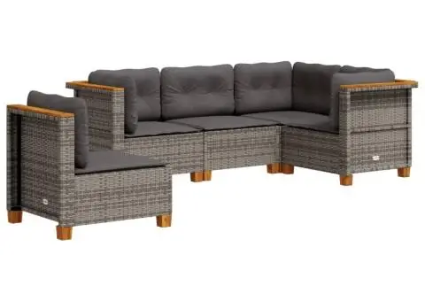 Set canapea de grădină cu perne, 5 piese, gri, poliratan - 2/5