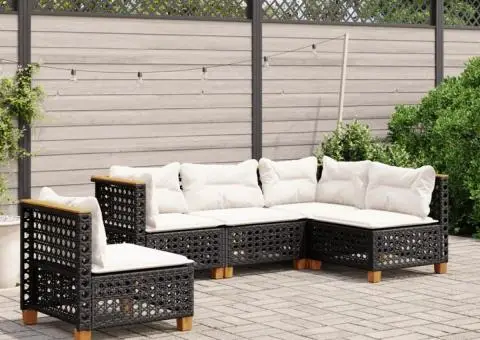Set mobilier de grădină cu perne, 5 piese, negru, poliratan - 1/5