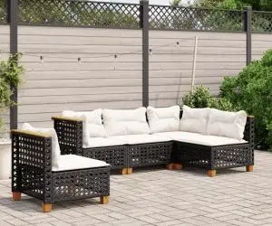 vidaXL Set mobilier de grădină cu perne, 5 piese, negru, poliratan