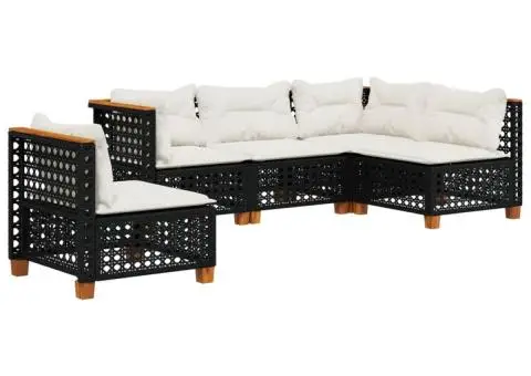 Set mobilier de grădină cu perne, 5 piese, negru, poliratan - 2/5