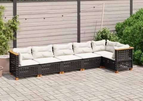 Set mobilier de grădină cu perne, 6 piese, negru, poliratan - 1/5