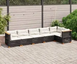 vidaXL Set mobilier de grădină cu perne, 6 piese, negru, poliratan