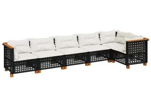 Set mobilier de grădină cu perne, 6 piese, negru, poliratan - 2/5