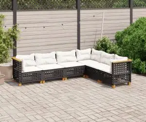 vidaXL Set mobilier de grădină cu perne, 6 piese, negru, poliratan
