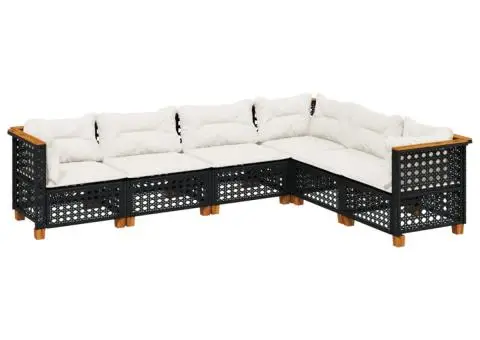 Set mobilier de grădină cu perne, 6 piese, negru, poliratan - 2/5