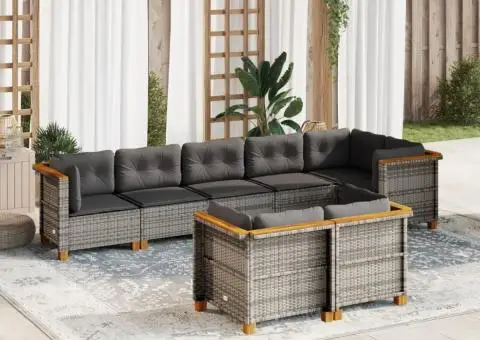 Set canapele de grădină cu perne, 8 piese, gri, poliratan - 1/5