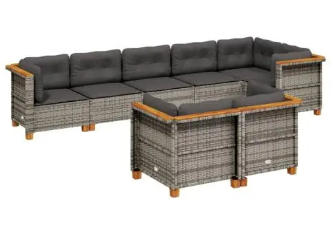 Set canapele de grădină cu perne, 8 piese, gri, poliratan - 2/5