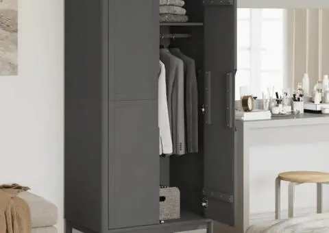 Șifonier "FLORO", gri, 77x53x171 cm, lemn masiv pin - 3/5