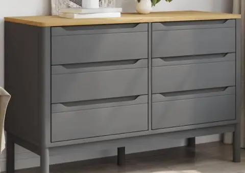 Comodă cu sertare „FLORO”, gri, lemn masiv de pin - 1/5