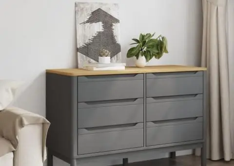 Comodă cu sertare „FLORO”, gri, lemn masiv de pin - 3/5