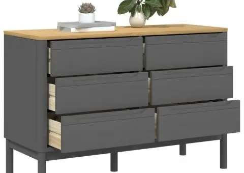 Comodă cu sertare „FLORO”, gri, lemn masiv de pin - 4/5