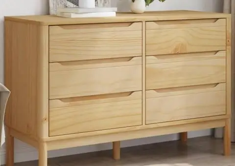 Comodă cu sertare „FLORO”, maro ceruit, lemn masiv de pin - 1/5