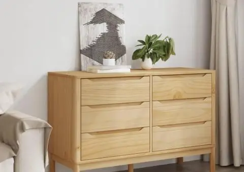 Comodă cu sertare „FLORO”, maro ceruit, lemn masiv de pin - 3/5