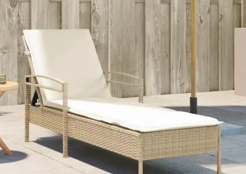 Șezlong cu pernă, bej, 63x200x81 cm, poliratan - 1/5