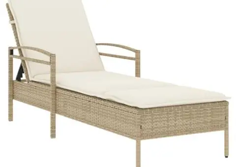 Șezlong cu pernă, bej, 63x200x81 cm, poliratan - 2/5