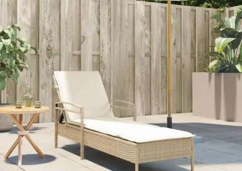 Șezlong cu pernă, bej, 63x200x81 cm, poliratan - 3/5