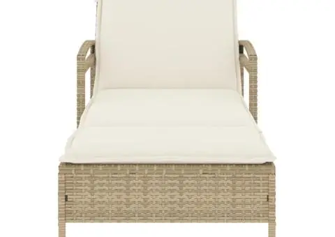 Șezlong cu pernă, bej, 63x200x81 cm, poliratan - 4/5