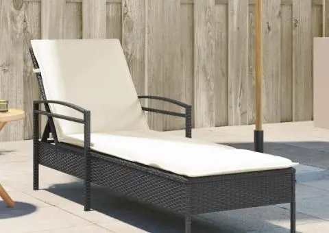 Șezlong cu pernă, negru, 63x200x81 cm, poliratan - 1/5