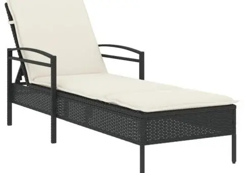 Șezlong cu pernă, negru, 63x200x81 cm, poliratan - 2/5