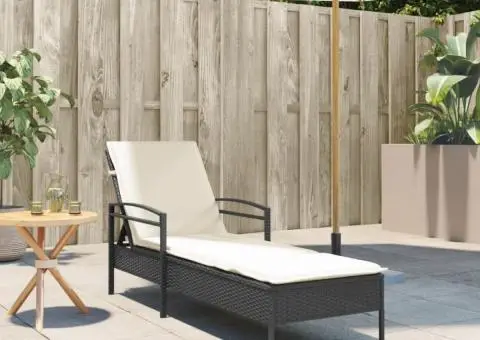 Șezlong cu pernă, negru, 63x200x81 cm, poliratan - 3/5