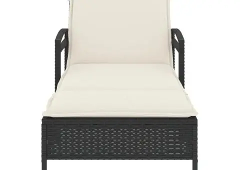 Șezlong cu pernă, negru, 63x200x81 cm, poliratan - 4/5