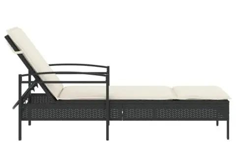 Șezlong cu pernă, negru, 63x200x81 cm, poliratan - 5/5