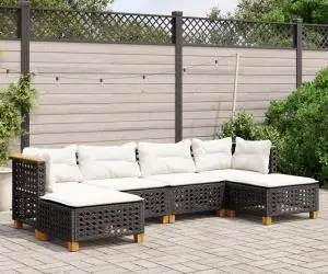 vidaXL Set mobilier de grădină cu perne, 6 piese, negru, poliratan