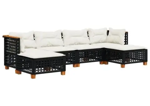 Set mobilier de grădină cu perne, 6 piese, negru, poliratan - 2/5