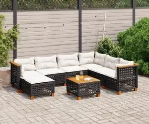 vidaXL Set mobilier de grădină cu perne, 8 piese, negru, poliratan