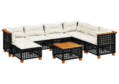 Set mobilier de grădină cu perne, 8 piese, negru, poliratan - 2/5