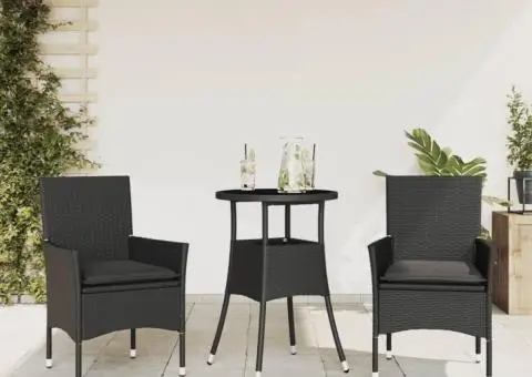 Set mobilier de grădină cu perne 3 piese negru poliratan&sticlă - 1/5