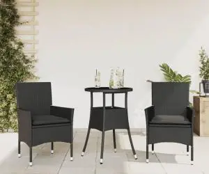 vidaXL Set mobilier de grădină cu perne 3 piese negru poliratan&sticlă