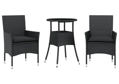 Set mobilier de grădină cu perne 3 piese negru poliratan&sticlă - 2/5