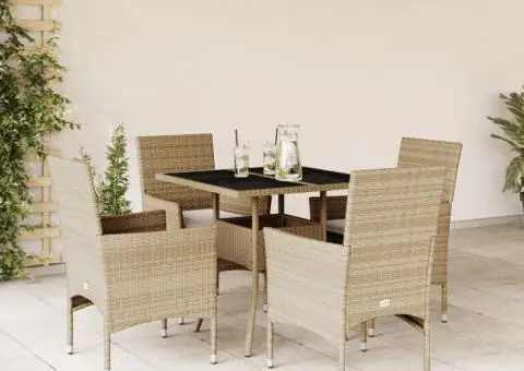 Set mobilier de grădină cu perne 5 piese bej poliratan & sticlă - 1/5