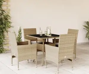 vidaXL Set mobilier de grădină cu perne 5 piese bej poliratan & sticlă