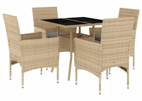 Set mobilier de grădină cu perne 5 piese bej poliratan & sticlă - 2/5