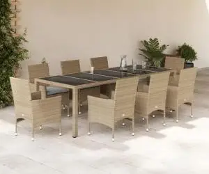 vidaXL Set mobilier de grădină cu perne 9 piese bej poliratan & sticlă