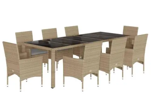 Set mobilier de grădină cu perne 9 piese bej poliratan & sticlă - 2/5