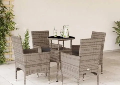 Set mobilier de grădină cu perne 5 piese gri poliratan & sticlă - 1/5