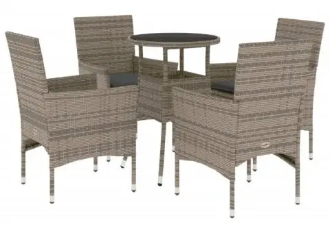 Set mobilier de grădină cu perne 5 piese gri poliratan & sticlă - 2/5