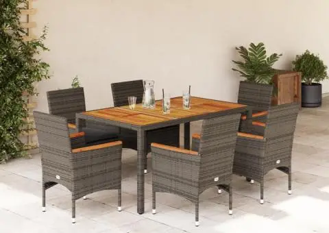 Set mobilier grădină cu perne 7 piese gri poliratan/lemn acacia - 1/5