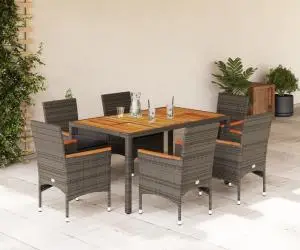 vidaXL Set mobilier grădină cu perne 7 piese gri poliratan/lemn acacia