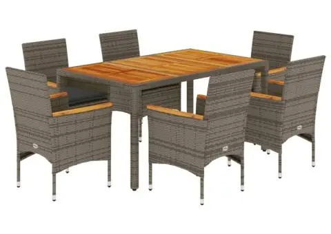 Set mobilier grădină cu perne 7 piese gri poliratan/lemn acacia - 2/5