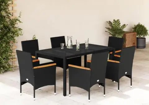 Set mobilier de grădină cu perne 7 piese negru poliratan&sticlă - 1/5