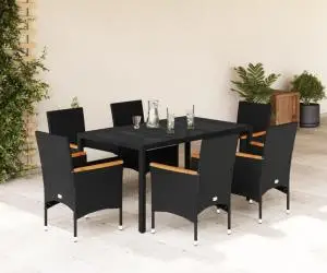 vidaXL Set mobilier de grădină cu perne 7 piese negru poliratan&sticlă
