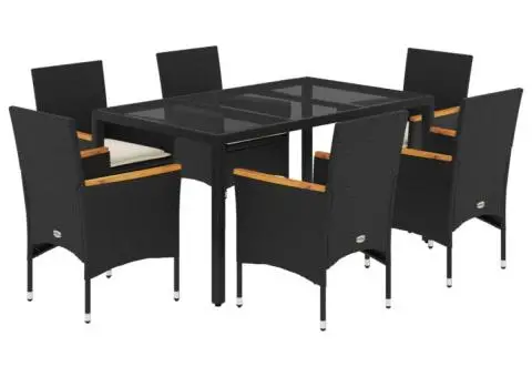Set mobilier de grădină cu perne 7 piese negru poliratan&sticlă - 2/5