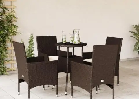 Set mobilier de grădină cu perne 5 piese maro poliratan&sticlă - 3/5